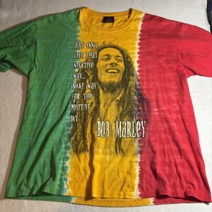 Vintage Bob Marley Shirt Mens 2XL Tie Dye Zion Rootswear Reggae Positive Day 90s